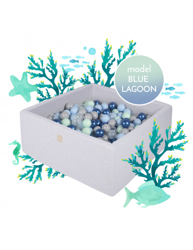 Blue Lagoon firkantet boldbassin med 500 bolde i bomuld 110 x 110 cm - Lysegrå