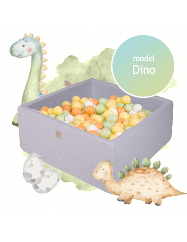 Dino firkantet boldbassin med 500 bolde i bomuld 110 x 110 cm - Lysegrå