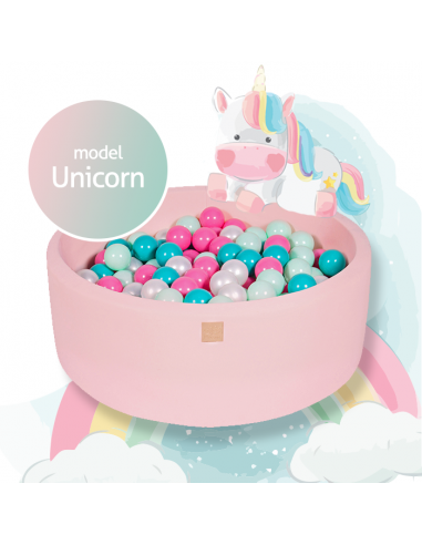 Unicorn boldbassin med 250 bolde i bomuld Ø90 cm - Lys pink